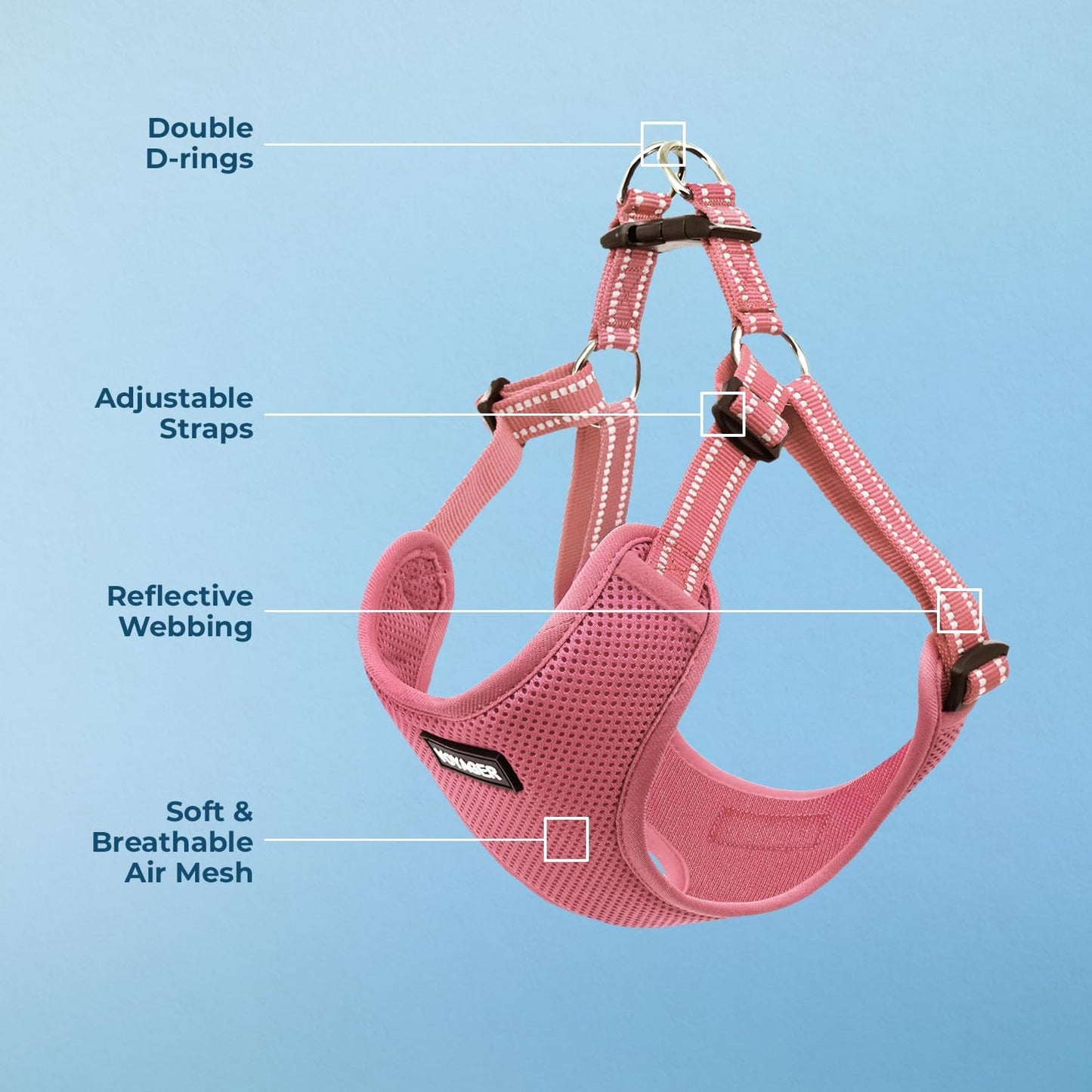 Voyager by - Fully Adjustable Step-In Mesh Harness with Reflective 3M Piping