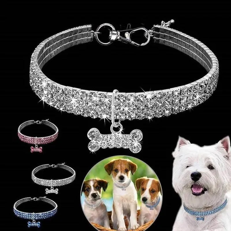 3 Colors Rhinestone Stretch Pet Collar Necklace Dog Leash Crystal Collar Tag Pendant Accessories for Dog Cat Pet Supplies