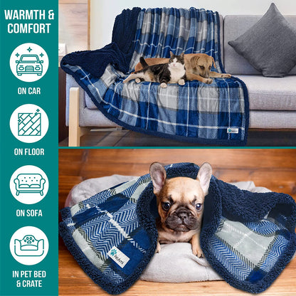 Dog Blanket, Sherpa Dog Blanket | Plush, Reversible, Warm Pet Blanket for Dog Bed, Couch, Sofa, Car