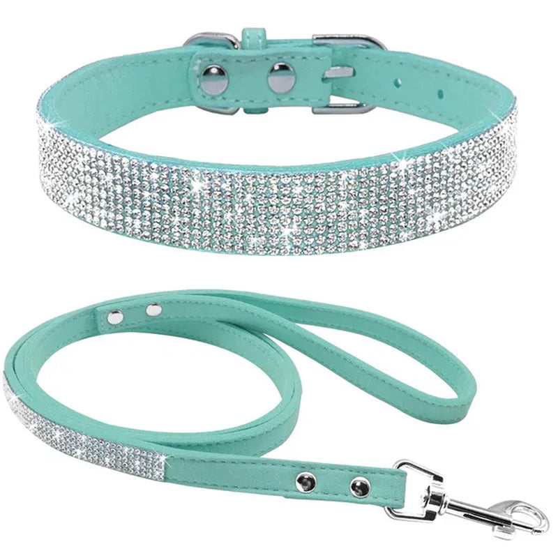 PU Leather Puppy Dog Collar Leash Set Adjustable Rhinestone Cat Collars Walking Leashes for Small Medium Pets Dog Leash Pet Harnesses Cat Vest Harnesses Pet Walking Leashes