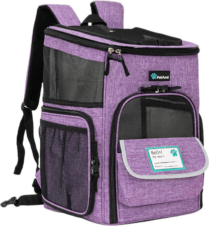 Dog Backpack Carrier, Airline Approved Cat Backpacks for Carrying Small Large Cats, Pet Carrier Back Pack, Ventilated Soft Sided Dog Cat Bookbag for Travel, Hiking, Camping, Purple