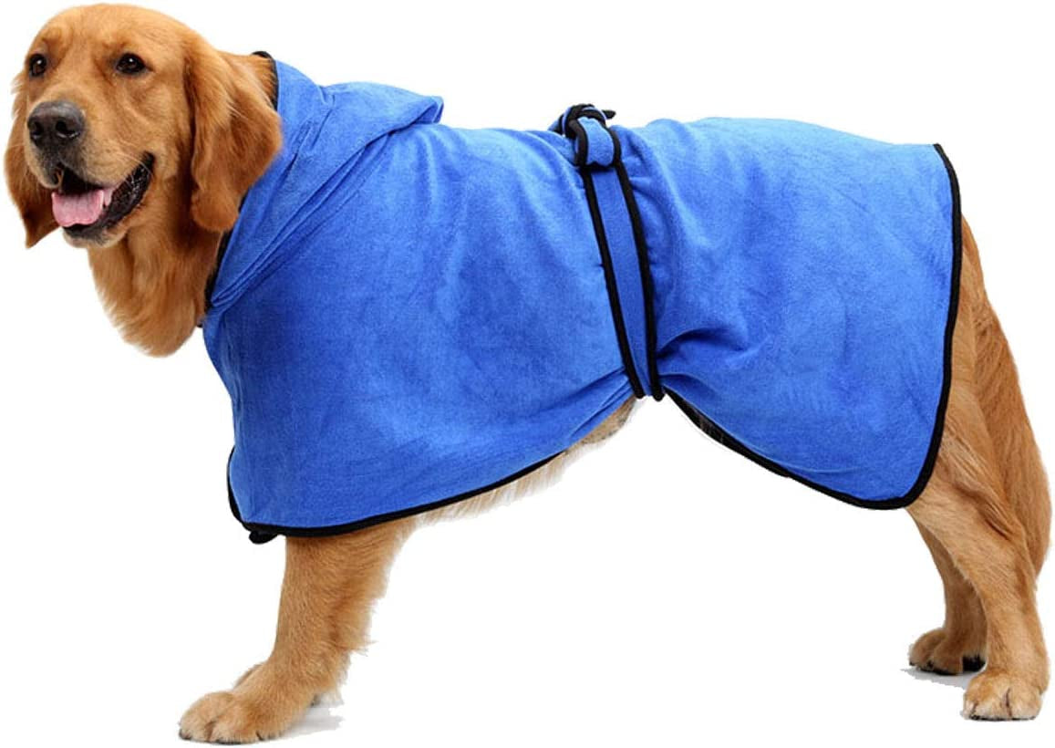 Microfiber Dog Bathrobe, Quick Drying Pet Bath Robe, Pets Super Absorbent Towel for Dogs and Cats, Machine Washable-Blue