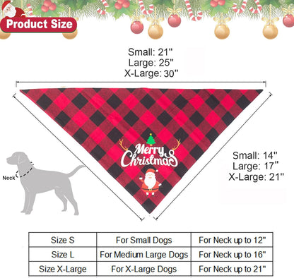 2 Pack Dog Bandana Christmas Classic Plaid Pet Scarf Triangle Bibs Kerchief Merry Christmas Santa Snowman Print Pet Bandana for Medium Large Dogs Pets (Red&Red, Large)