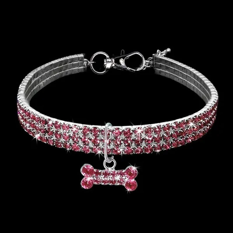 3 Colors Rhinestone Stretch Pet Collar Necklace Dog Leash Crystal Collar Tag Pendant Accessories for Dog Cat Pet Supplies