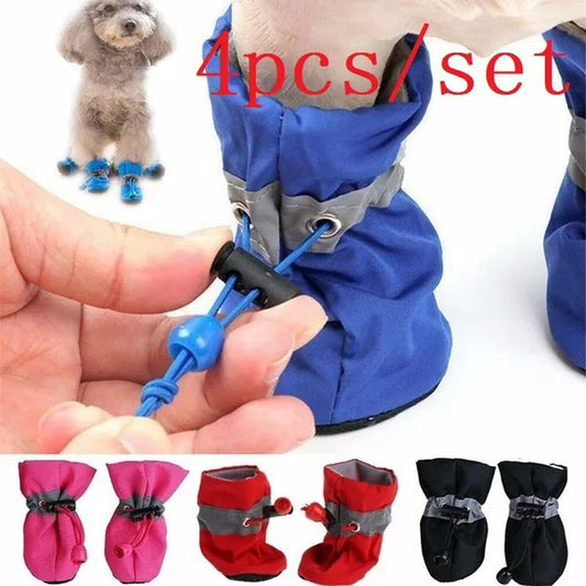 4Pcs/Set Pet Accessories Pet Supplies Pet Dog Shoes Waterproof Booties Rubber Shoes Socks Boots