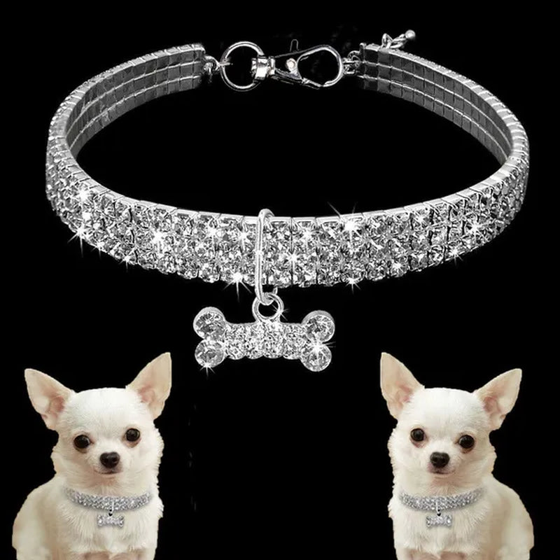 3 Colors Rhinestone Stretch Pet Collar Necklace Dog Leash Crystal Collar Tag Pendant Accessories for Dog Cat Pet Supplies