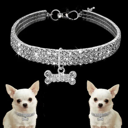 3 Colors Rhinestone Stretch Pet Collar Necklace Dog Leash Crystal Collar Tag Pendant Accessories for Dog Cat Pet Supplies