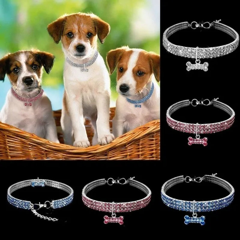 3 Colors Rhinestone Stretch Pet Collar Necklace Dog Leash Crystal Collar Tag Pendant Accessories for Dog Cat Pet Supplies