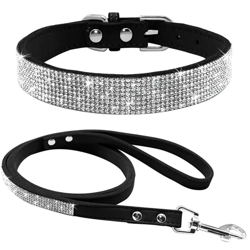 PU Leather Puppy Dog Collar Leash Set Adjustable Rhinestone Cat Collars Walking Leashes for Small Medium Pets Dog Leash Pet Harnesses Cat Vest Harnesses Pet Walking Leashes