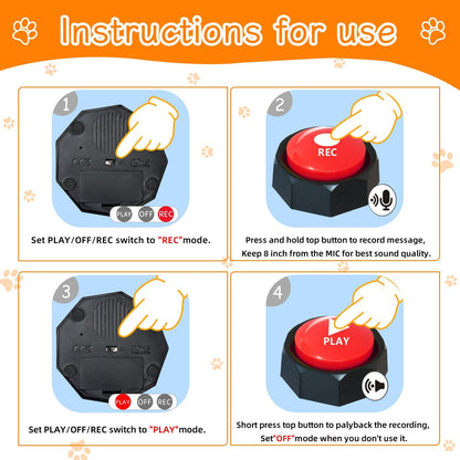 Set of 4 Dog Buttons，Including 2 Mats, Training Guide and Pre-Installed Battery. Dog Voice Training Buzzer ，Recordable Button ，Train Your Dog to Make the Sound They Want (Battery Included)