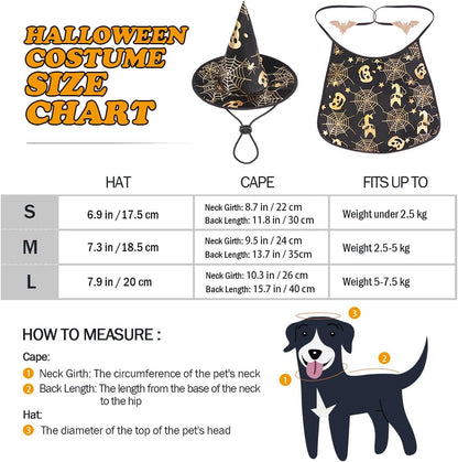 Pet Halloween Costumes Cape with Wizard Hat Dog Cat Halloween Apparels