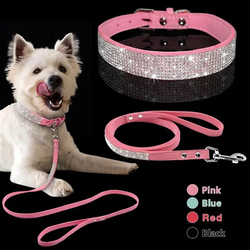 PU Leather Puppy Dog Collar Leash Set Adjustable Rhinestone Cat Collars Walking Leashes for Small Medium Pets Dog Leash Pet Harnesses Cat Vest Harnesses Pet Walking Leashes