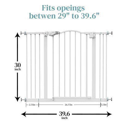 29-39.6" Baby Gate for Pets, Auto Close Both Sides Dog Gate with One-Hand Opening, 30" Tall Safety Gates for Stairs, Hallways, Bedrooms, Wall Pressure Mount No Drill, White