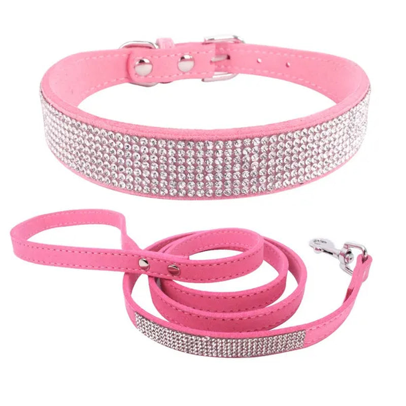 PU Leather Puppy Dog Collar Leash Set Adjustable Rhinestone Cat Collars Walking Leashes for Small Medium Pets Dog Leash Pet Harnesses Cat Vest Harnesses Pet Walking Leashes